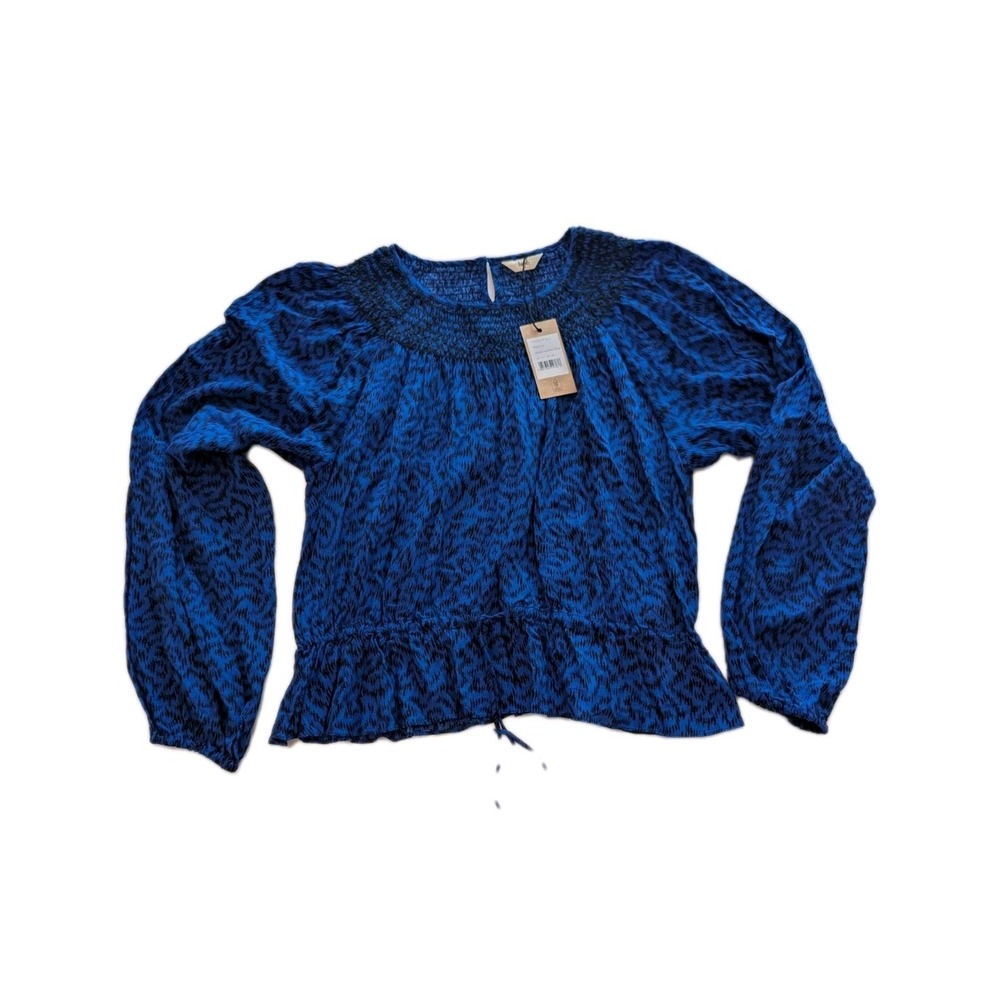 Hush UK Women Blue Black Abstract Ikat Long Sleeve Blouse UK 10 EU 38